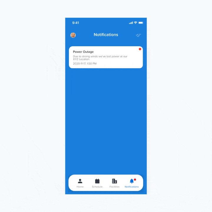 app screen displaying notifications from gym via the captivate app