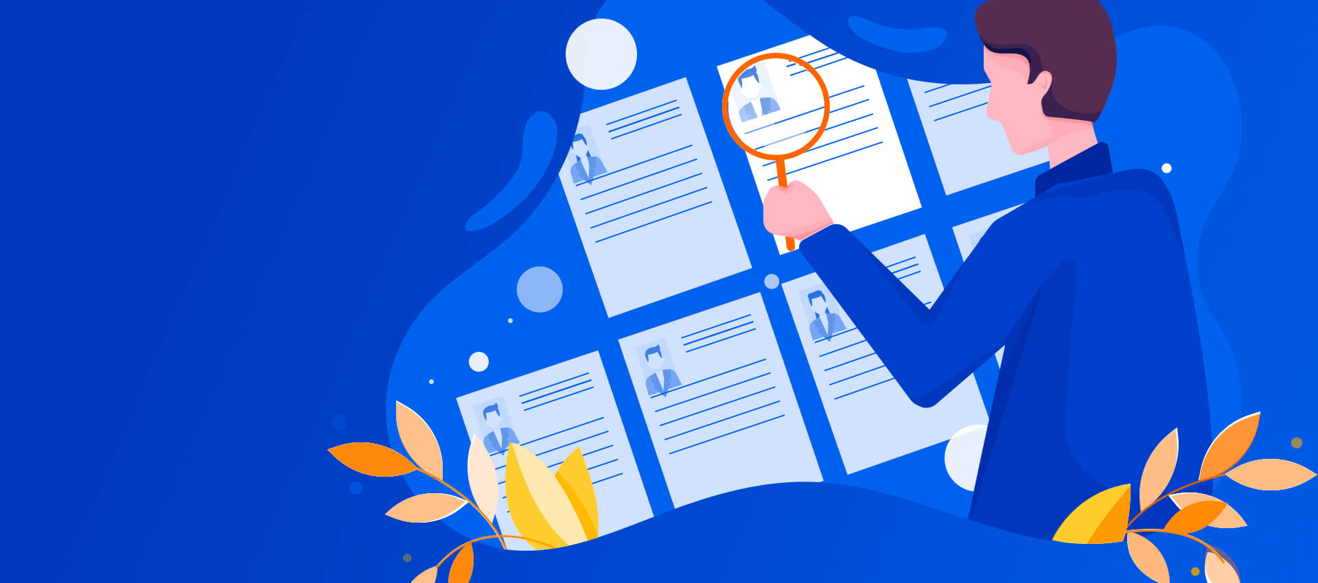 illustration of hiring manager looking at resumes