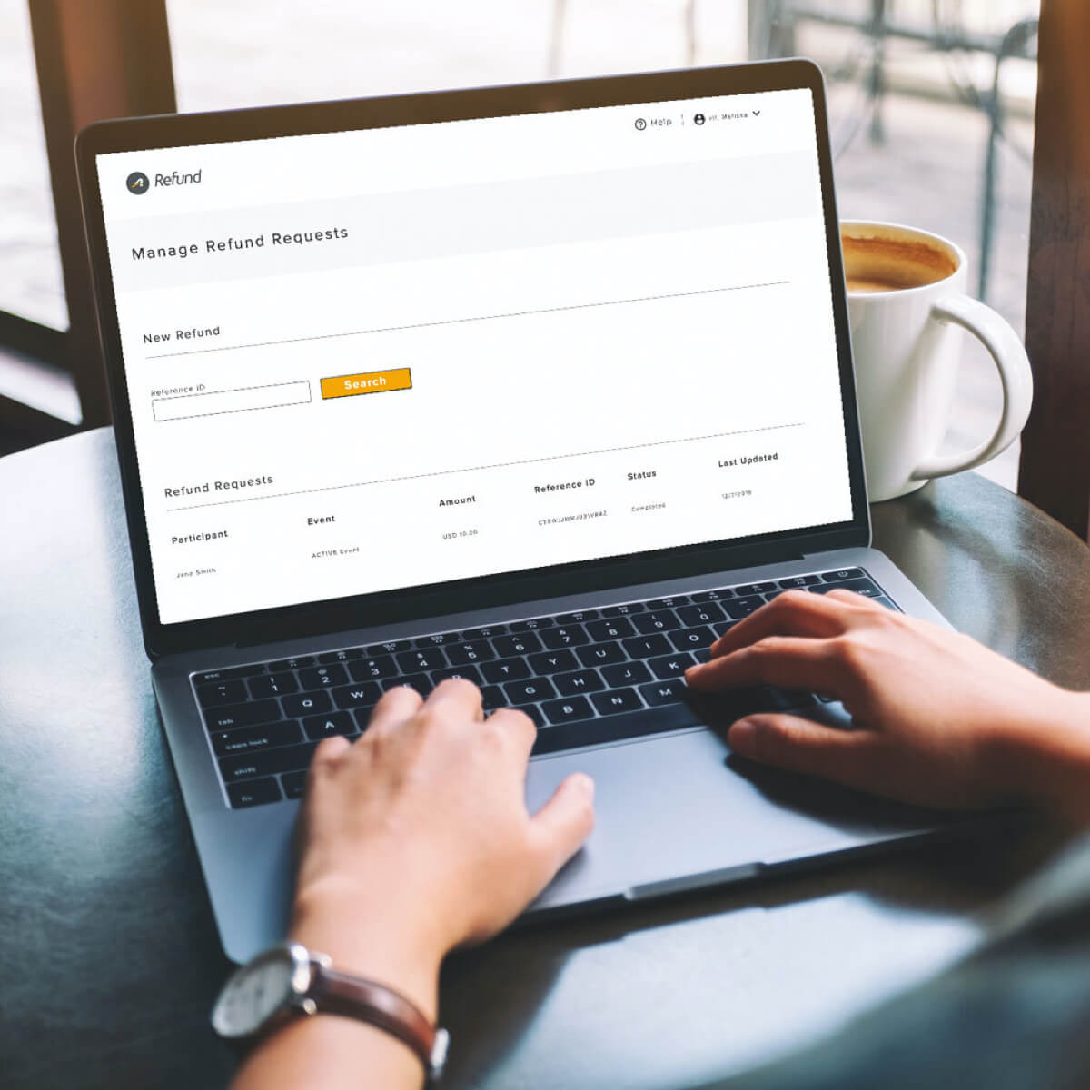 person on computer managing refund request