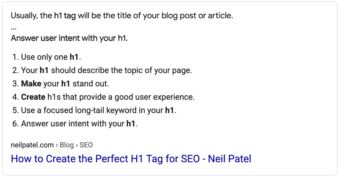 example of a featured snippet