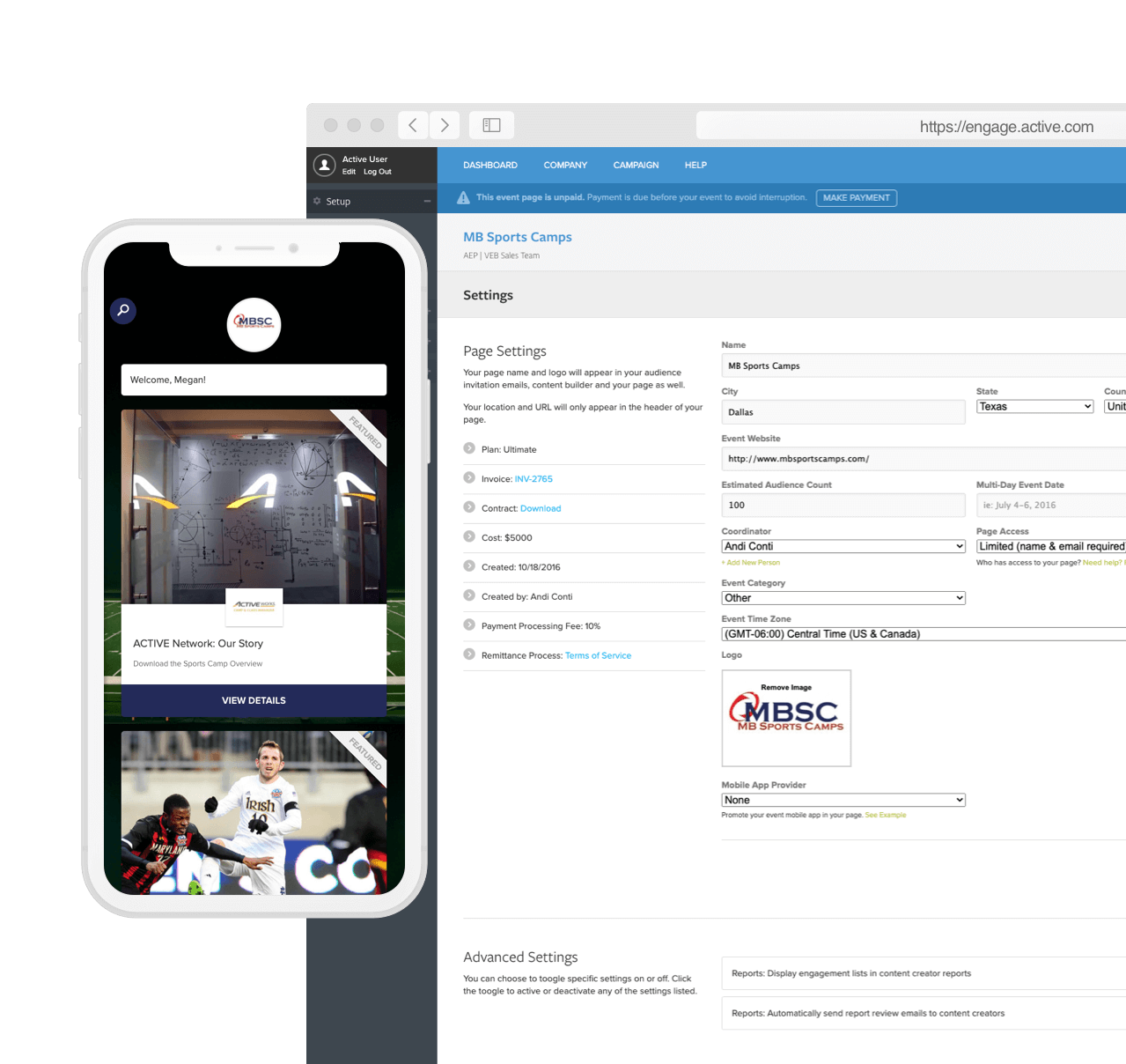 virtual event bags back end and customer screen
